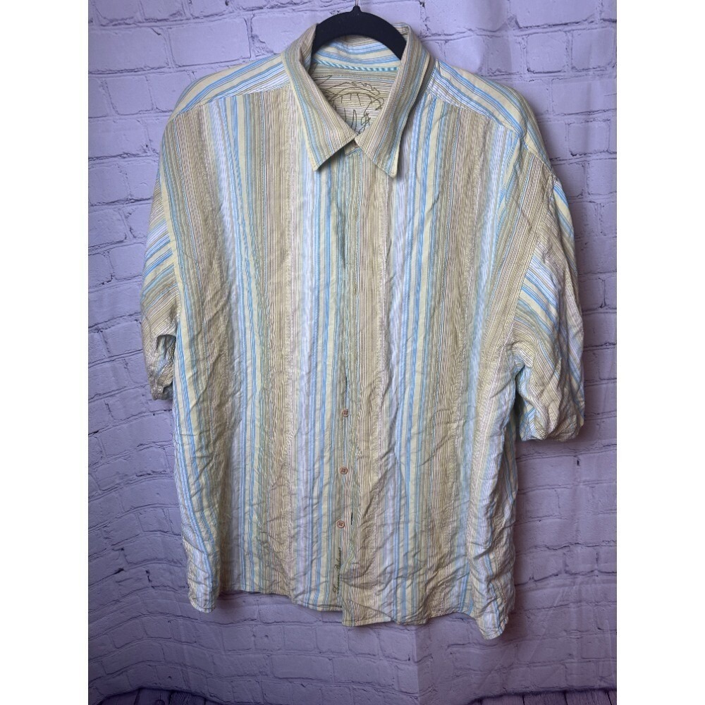 TOMMY BAHAMA Striped Button Down Shirt short Sleeve Casual, Size Unknown